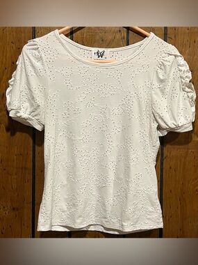 White Eyelet Puff Sleeve Tee, size XS